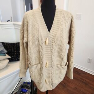CIDER Cable Knit Fisherman's‎ Cardigan Sweater Toggle Closure V Neck  Women's  M